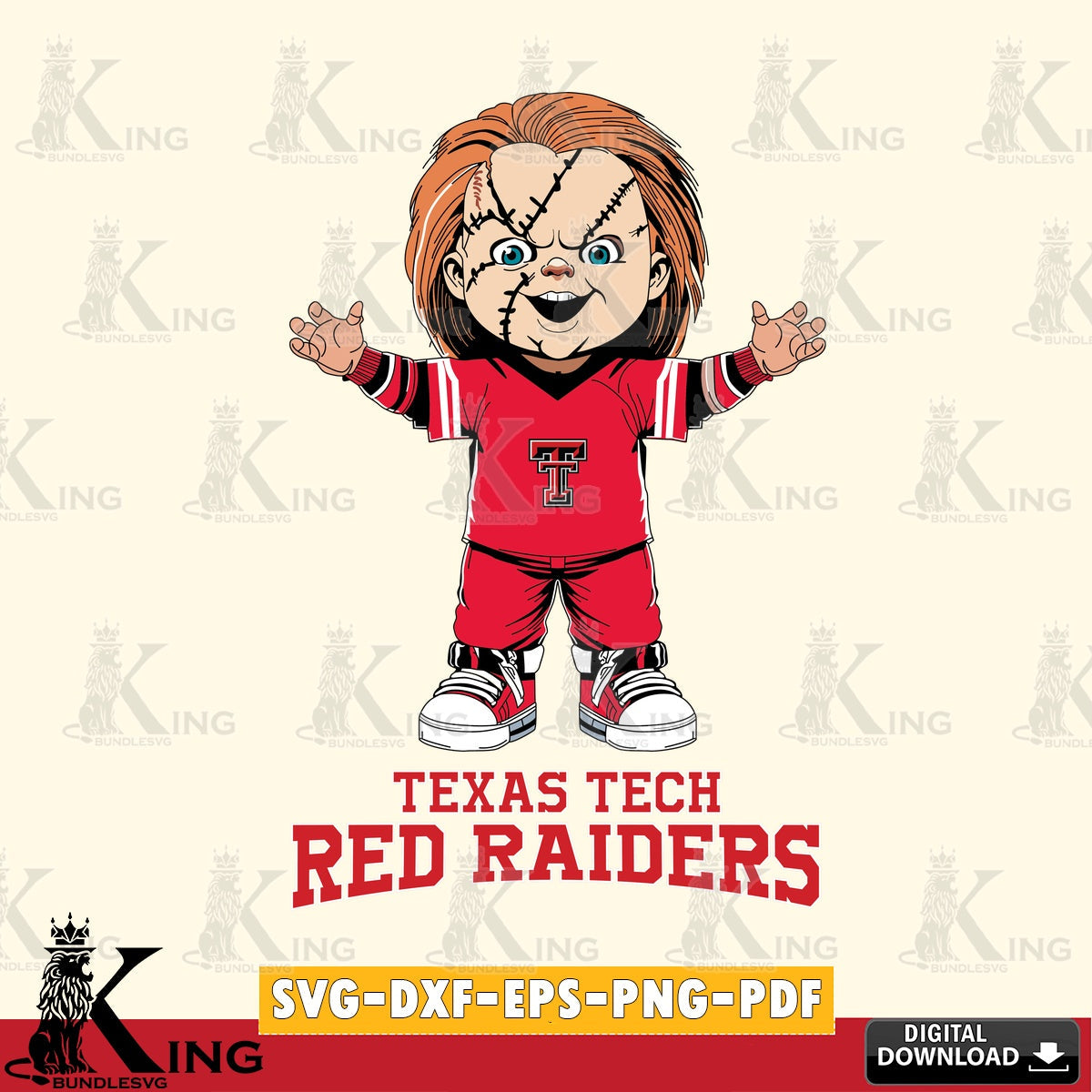 Modern graphic depicting Texas Tech Red Raiders Chucky Football, a digital file for silhouette cameo and cricut projects