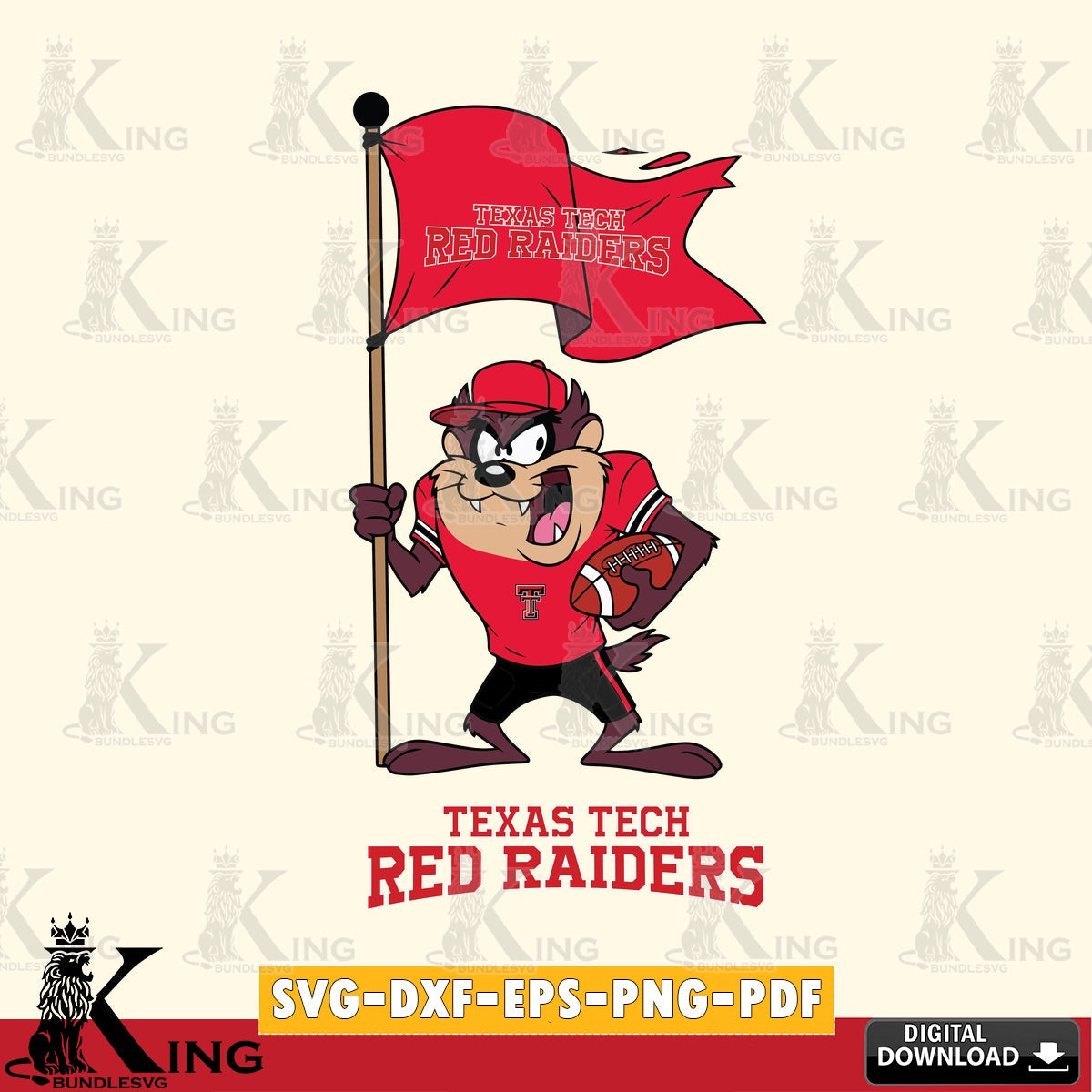 Texas Tech Red Raiders Football Taz Flag Art SVG file, Cut file  , Digital Download , Instant Download, Taz svg, NCAA svg