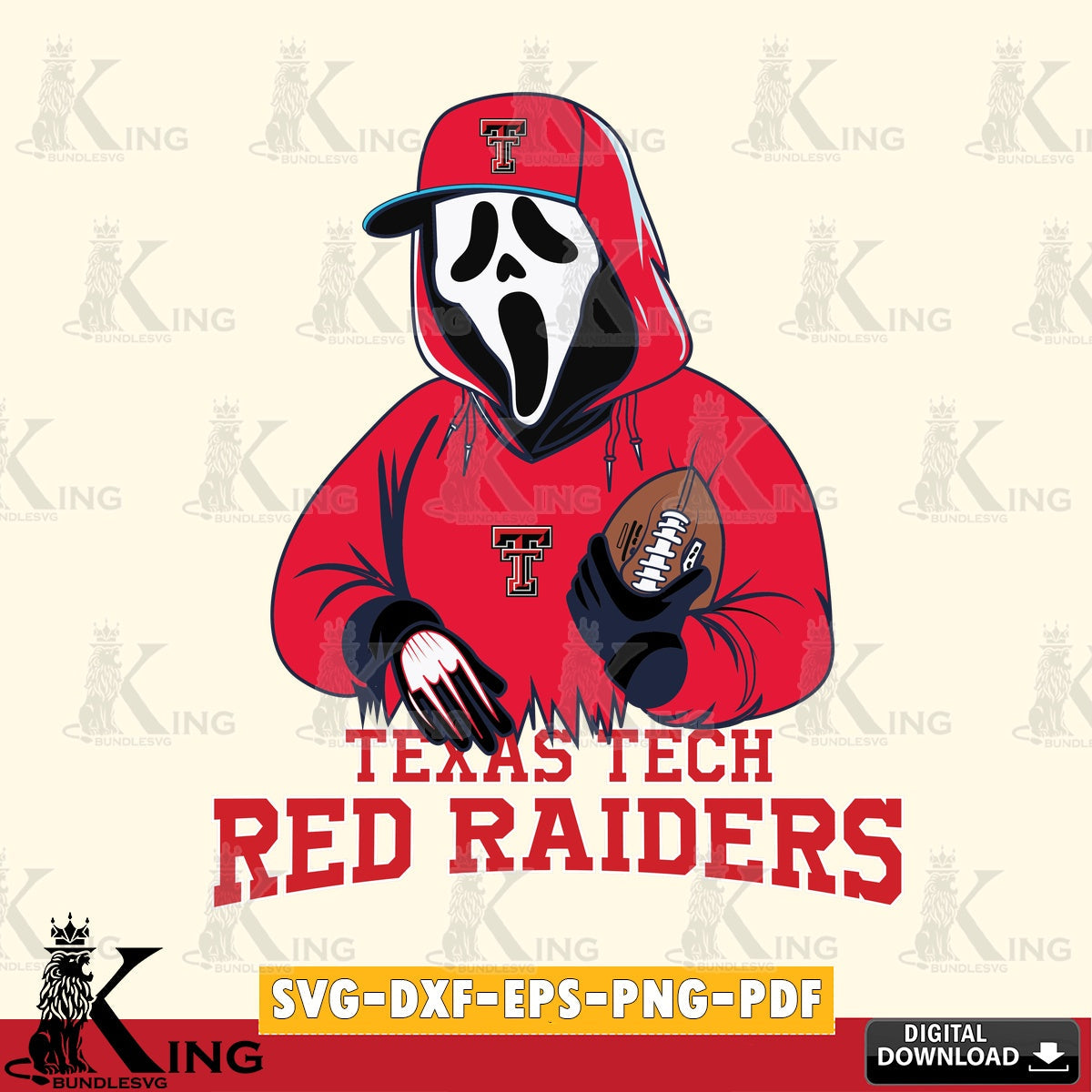 High-quality graphic of a Texas Tech Red Raiders Ghostface Scream football player, digital clipart compatible with laser