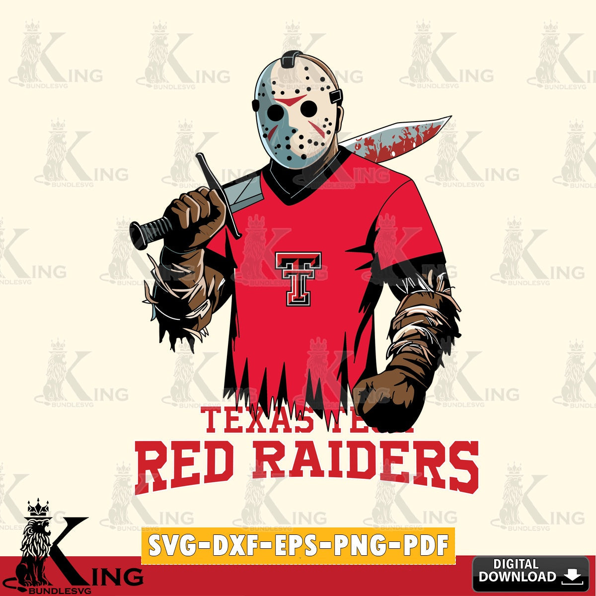 Creative design featuring Texas Tech Red Raiders Jason Voorhees football, a digital download for Cricut Maker and paper crafts