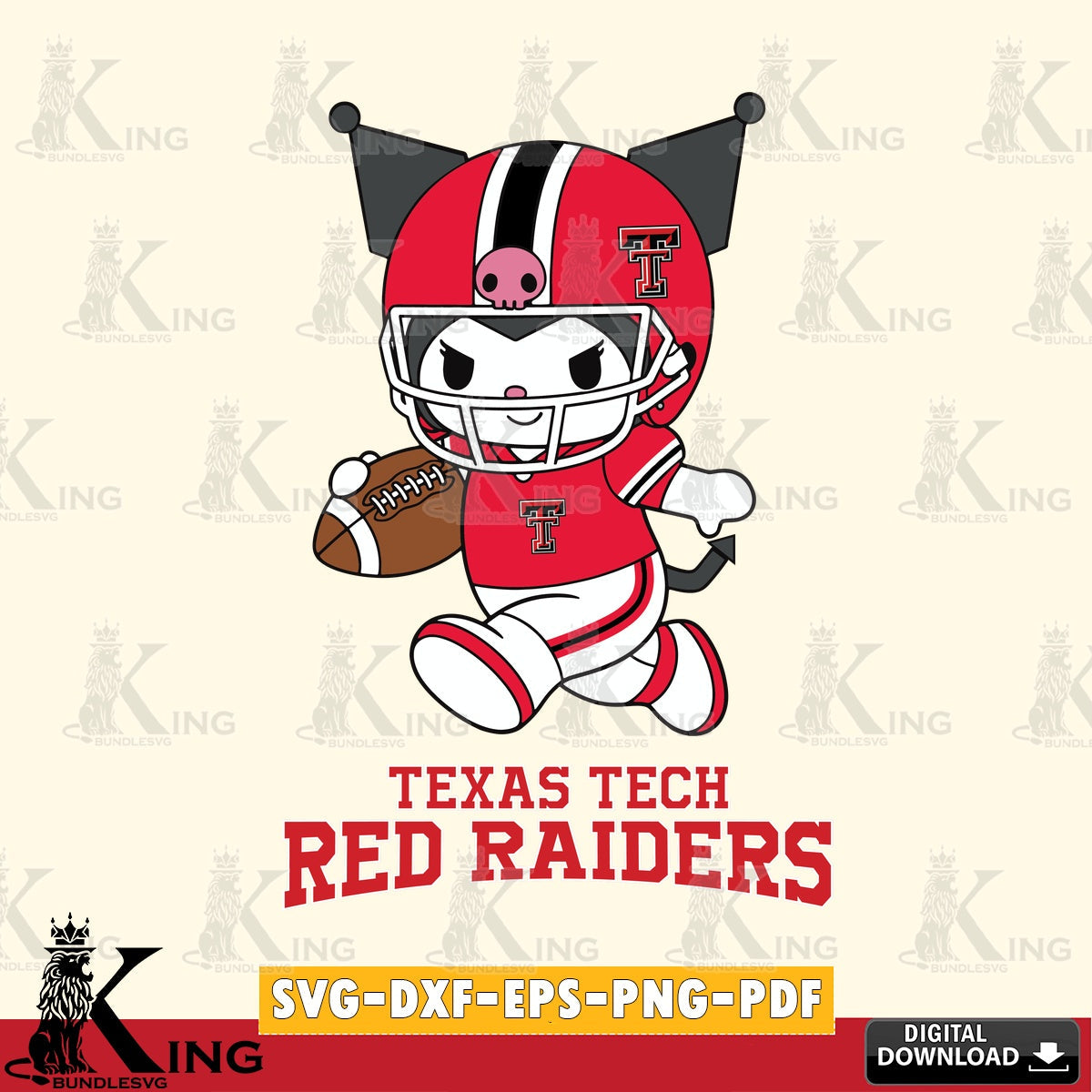 Texas Tech Red Raiders Kuromi Football Run SVG file, Cricut, Cut file  , Digital Download , Instant Download, Sanrio svg, Clipart