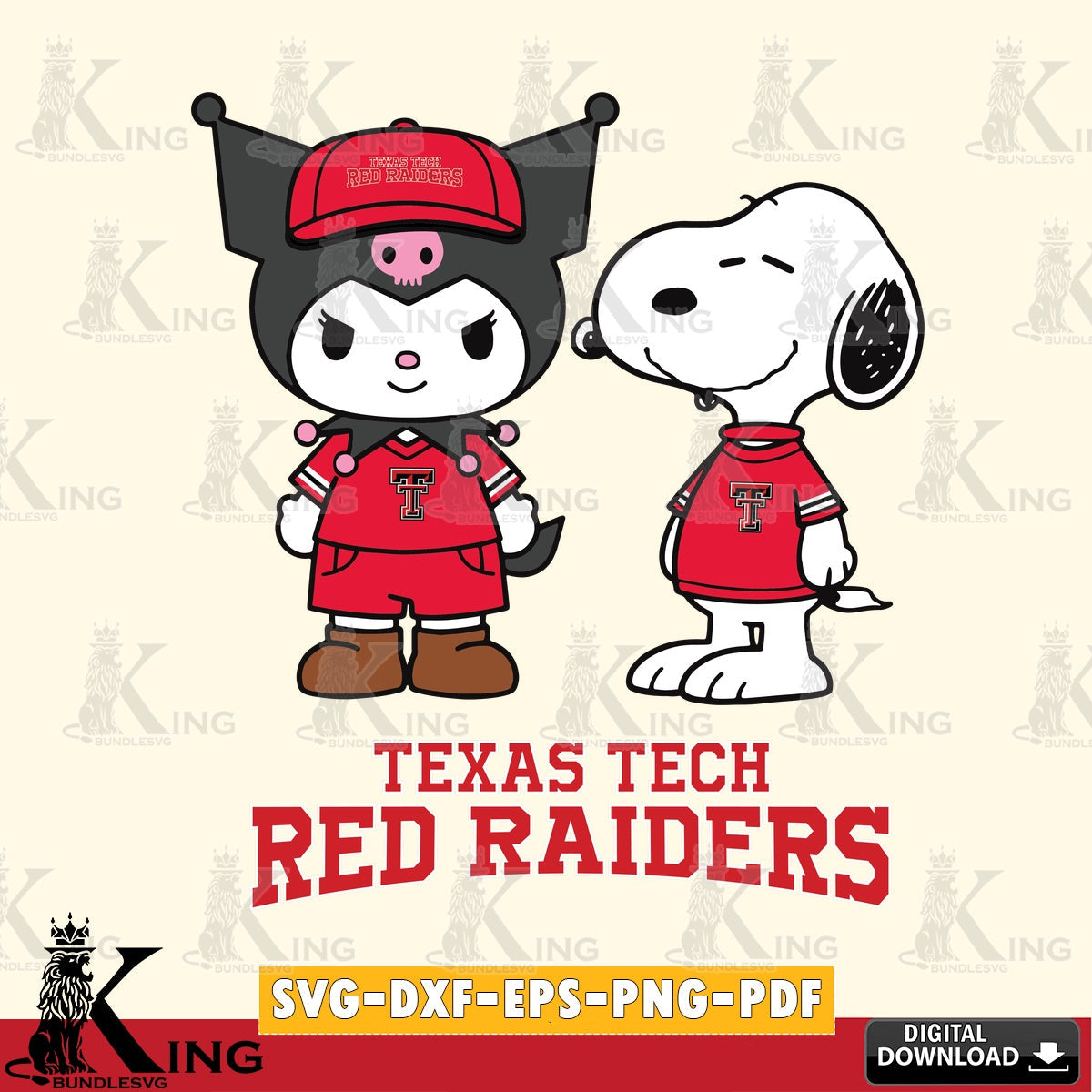 Texas Tech Red Raiders Kuromi Snoopy Football SVG file, Cricut, Cut file  , Digital Download , Instant Download, Sanrio svg, Clipart