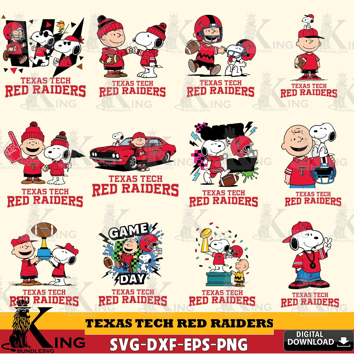 Texas Tech Red Raiders Peanuts Football NCAA Bundle SVG, Cricut, Cut file  , Digital Download , Instant Download, Peanuts svg, NCAA svg, Football svg, Sport svg