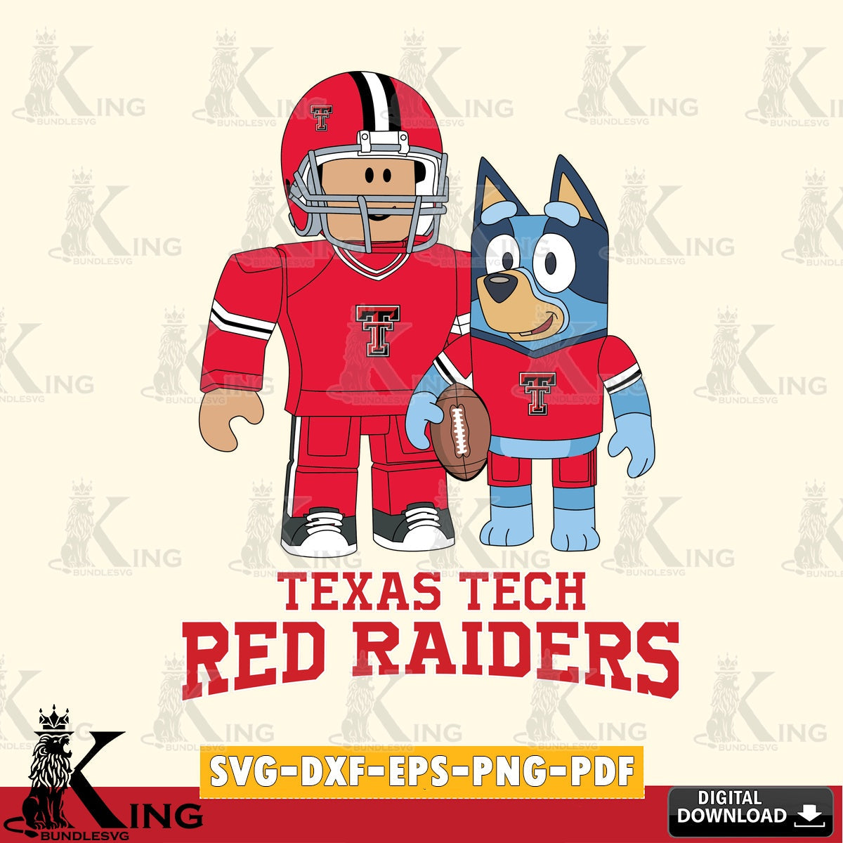 Texas Tech Red Raiders Roblox & Bluey Football SVG file , NCAA Cricut,  File cut , Digital Download , PDF File