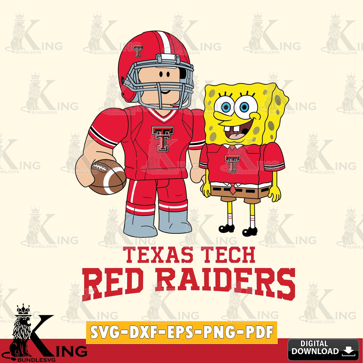 Texas Tech Red Raiders Roblox & Spongebob Football SVG file , NCAA Cricut,  File cut , Digital Download , PDF File