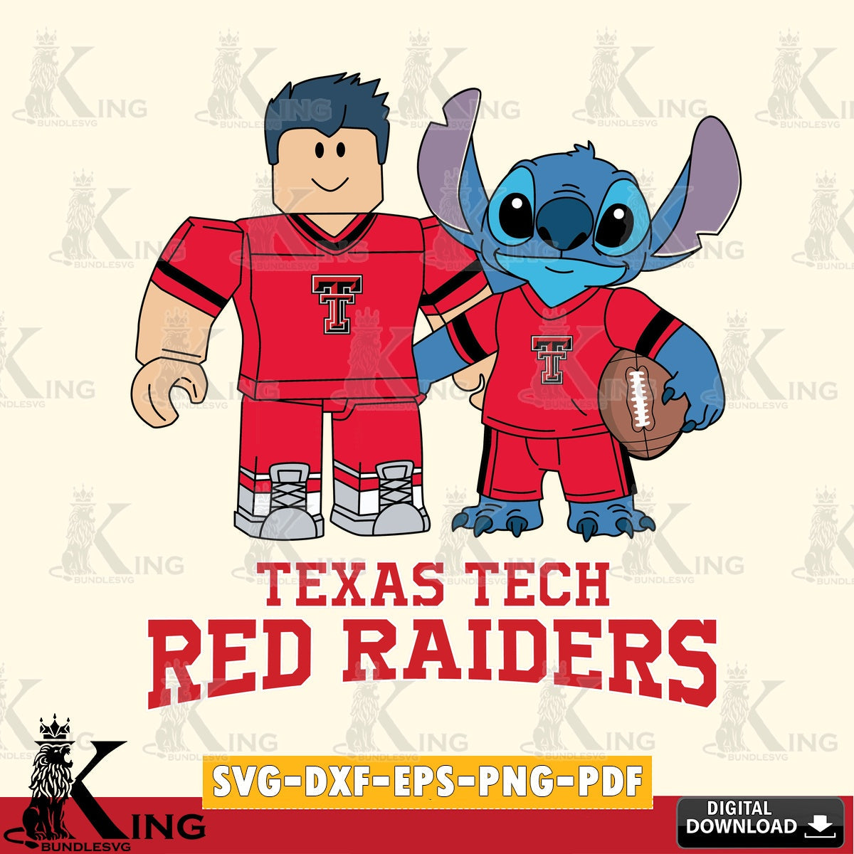 Texas Tech Red Raiders Roblox & Stitch Football SVG file , NCAA Cricut,  File cut , Digital Download , PDF File