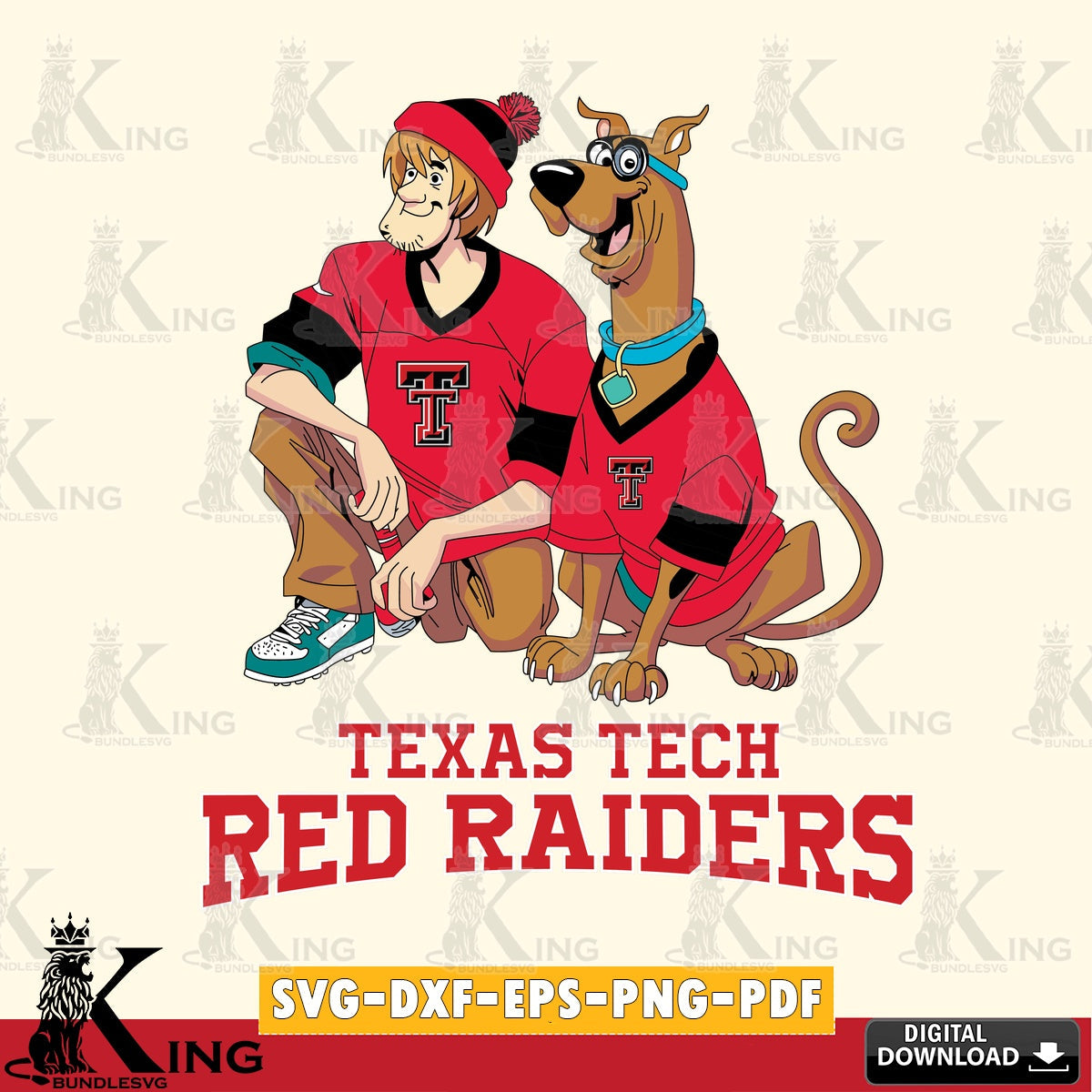 Digital download featuring Texas Tech Red Raiders Shaggy and Scooby Doo football vector art for engraving, cutting, and printing