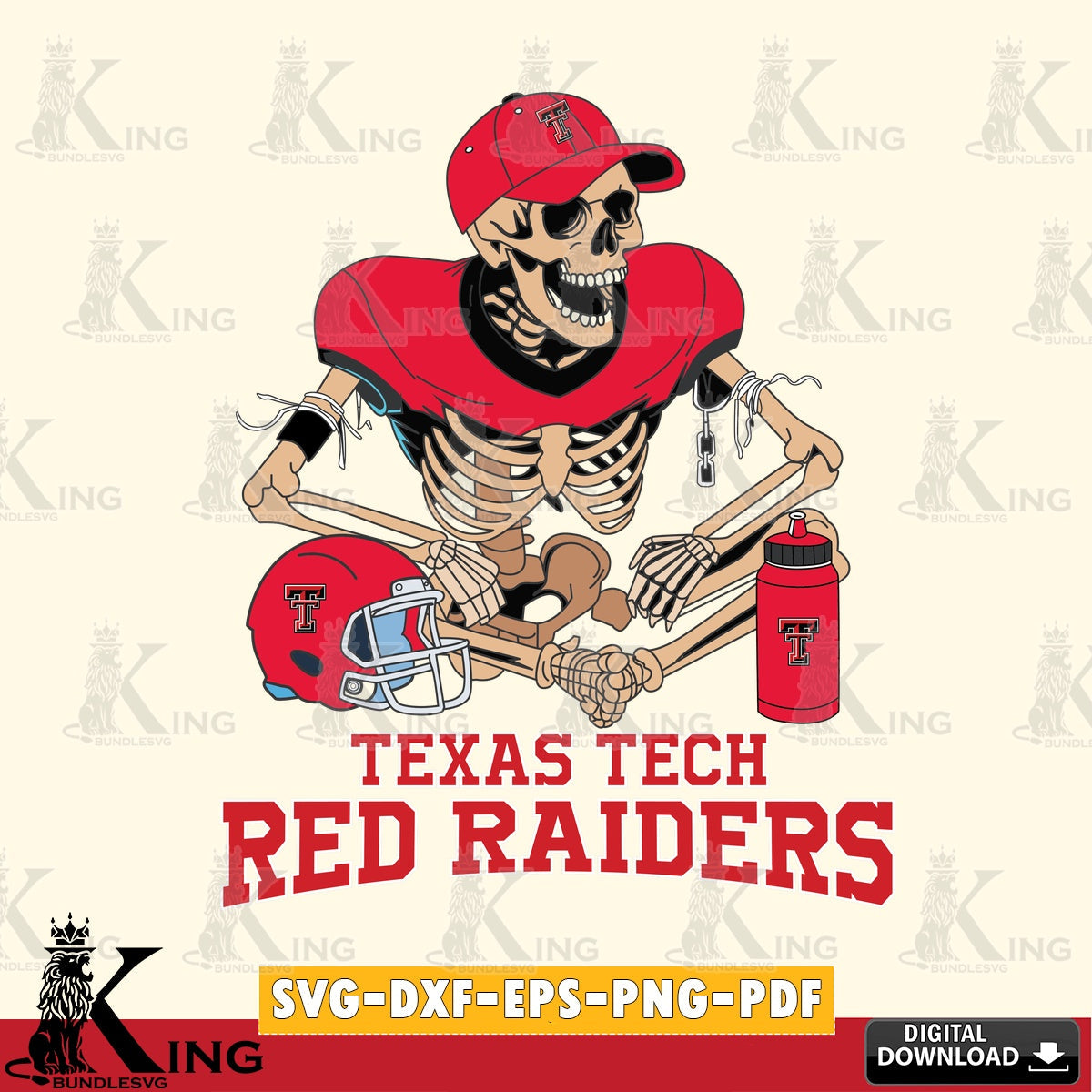 Beautiful illustration of a Texas Tech Red Raiders skeleton player football design, printable vector design for sublimation and