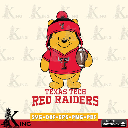 Digital download featuring Texas Tech Red Raiders Winnie the Pooh football player vector art for engraving, cutting, and printing
