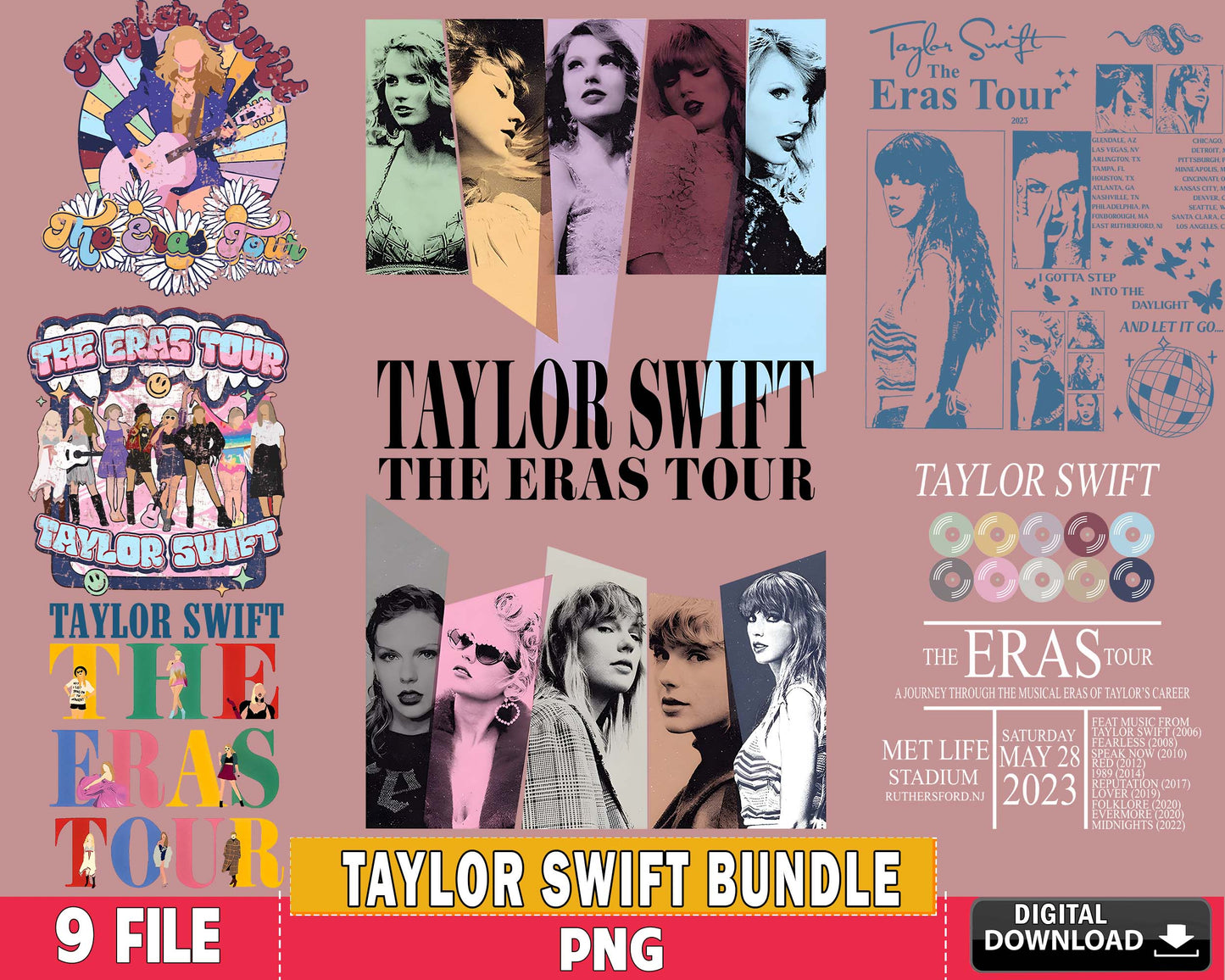 The Eras Tour Taylor Swift Bundle Png, Taylor Swift Album bundle PNG, Taylor Swift Inspiredpng, for Cricut, Silhouette, digital download