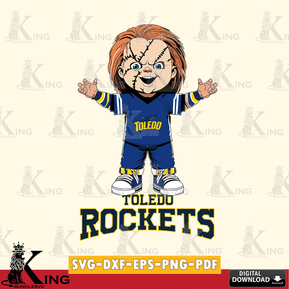 Artistic drawing of Toledo Rockets Chucky Football, NCAA, vector art for engraving, cutting, and printing