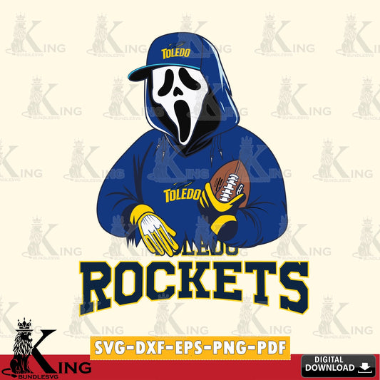 High-quality graphic of Toledo Rockets Ghostface Scream football player, a digital download for Cricut Maker and paper crafts.