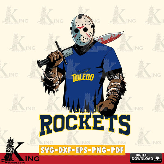 Digital download featuring Toledo Rockets Jason Voorhees Football, NCAA vector art for engraving, cutting, and printing.