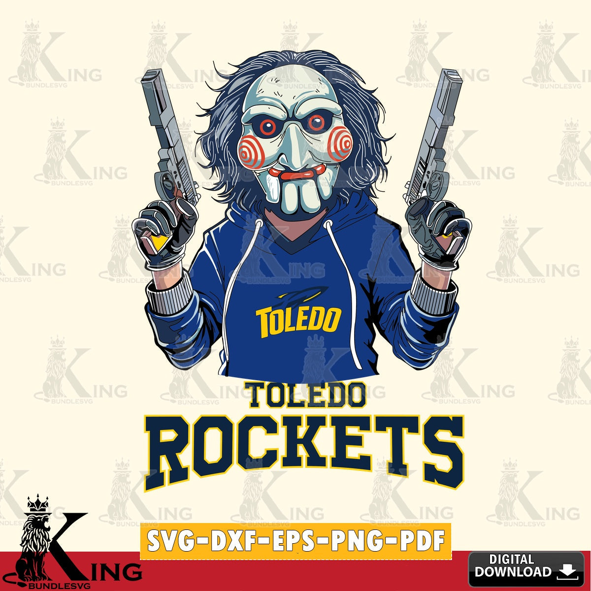 Unique artwork depicting Toledo Rockets Jigsaw Billy Football, a NCAA design, digital clipart compatible with laser engraving and