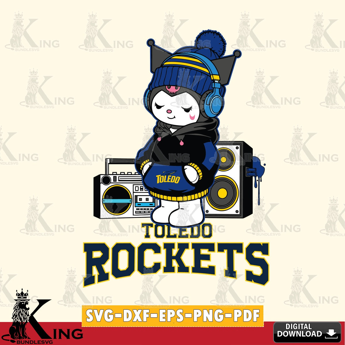 Toledo Rockets Kuromi Football Music SVG file, Cricut, Cut file  , Digital Download , Instant Download, Sanrio svg, Clipart