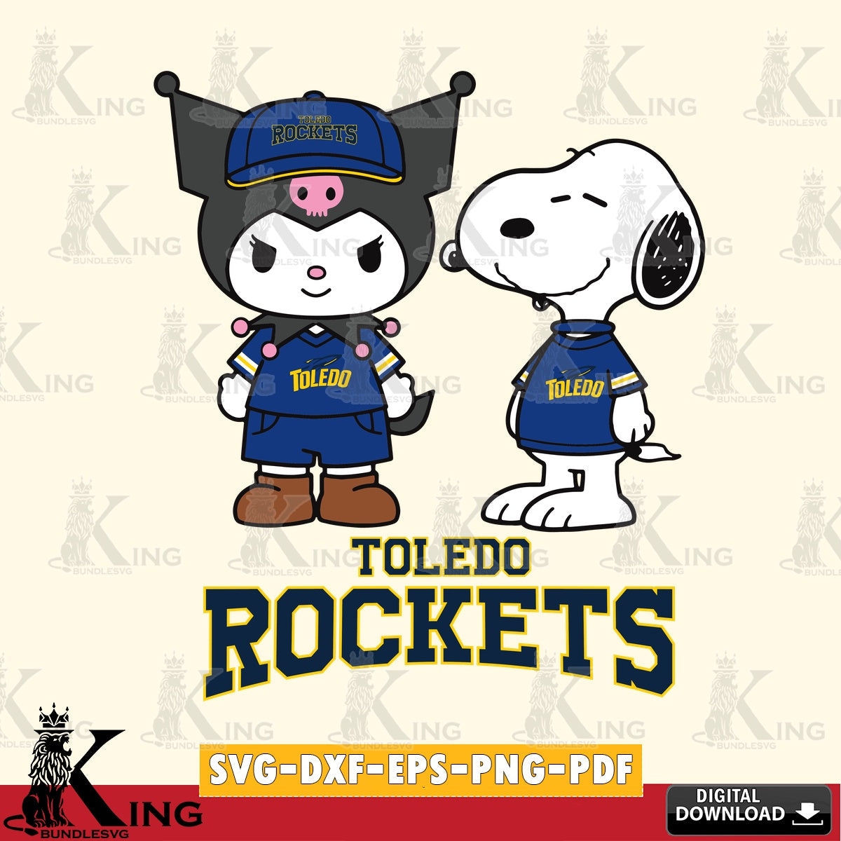 Toledo Rockets Kuromi Snoopy Football SVG file, Cricut, Cut file  , Digital Download , Instant Download, Sanrio svg, Clipart