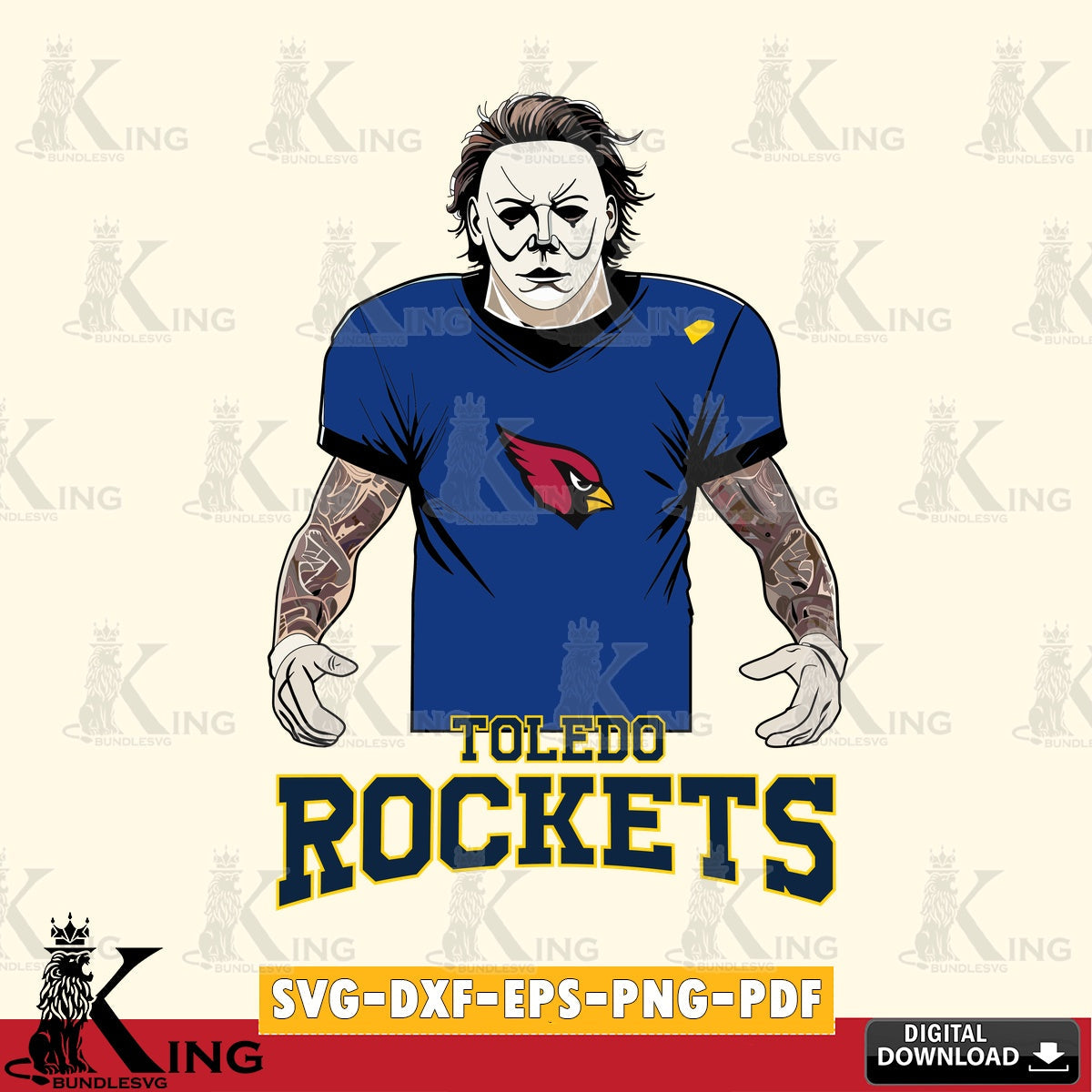 Stylish representation of Toledo Rockets Michael Myers Tattoo Football NCAA design, SVG PNG files perfect for Cricut and