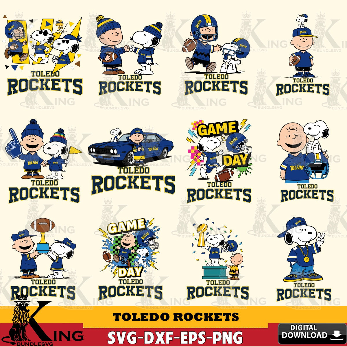 Toledo Rockets Peanuts Football NCAA Bundle SVG, Cricut, Cut file  , Digital Download , Instant Download, Peanuts svg, NCAA svg, Football svg, Sport svg