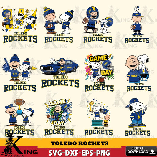 Toledo Rockets Peanuts Football NCAA Bundle SVG, Cricut, Cut file  , Digital Download , Instant Download, Peanuts svg, NCAA svg, Football svg, Sport svg