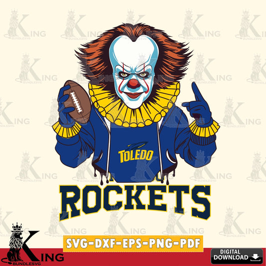 Artistic drawing of a Toledo Rockets Pennywise player football, digital download for Cricut Maker and paper crafts.