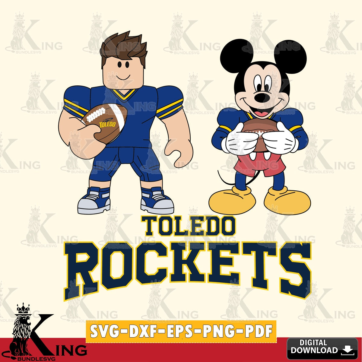 Toledo Rockets Roblox & Mickey Football SVG file , NCAA Cricut,  File cut , Digital Download , PDF File