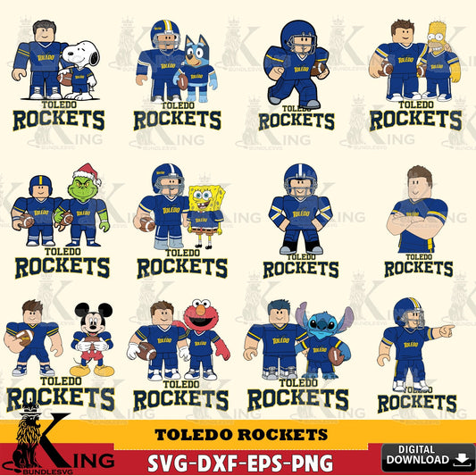 Mega bundle containing Toledo Rockets Roblox With Friends football NCAA Bundle, PNG clipart for sublimation printing and graphic