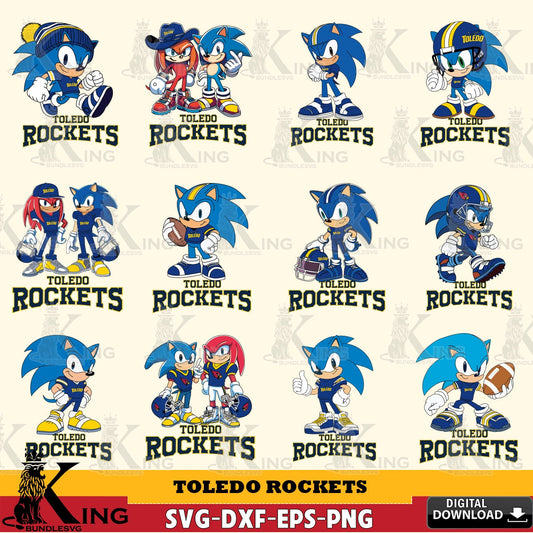 Massive pack of Toledo Rockets Sonic & Knuckles NCAA Football Bundle vector PNG clipart for sublimation printing and graphic