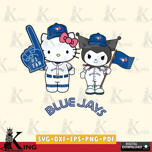 All-in-one bundle of Toronto Blue Jays Hello Kitty Kuromi Fan Baseball SVG design suitable for Glowforge and laser cutting