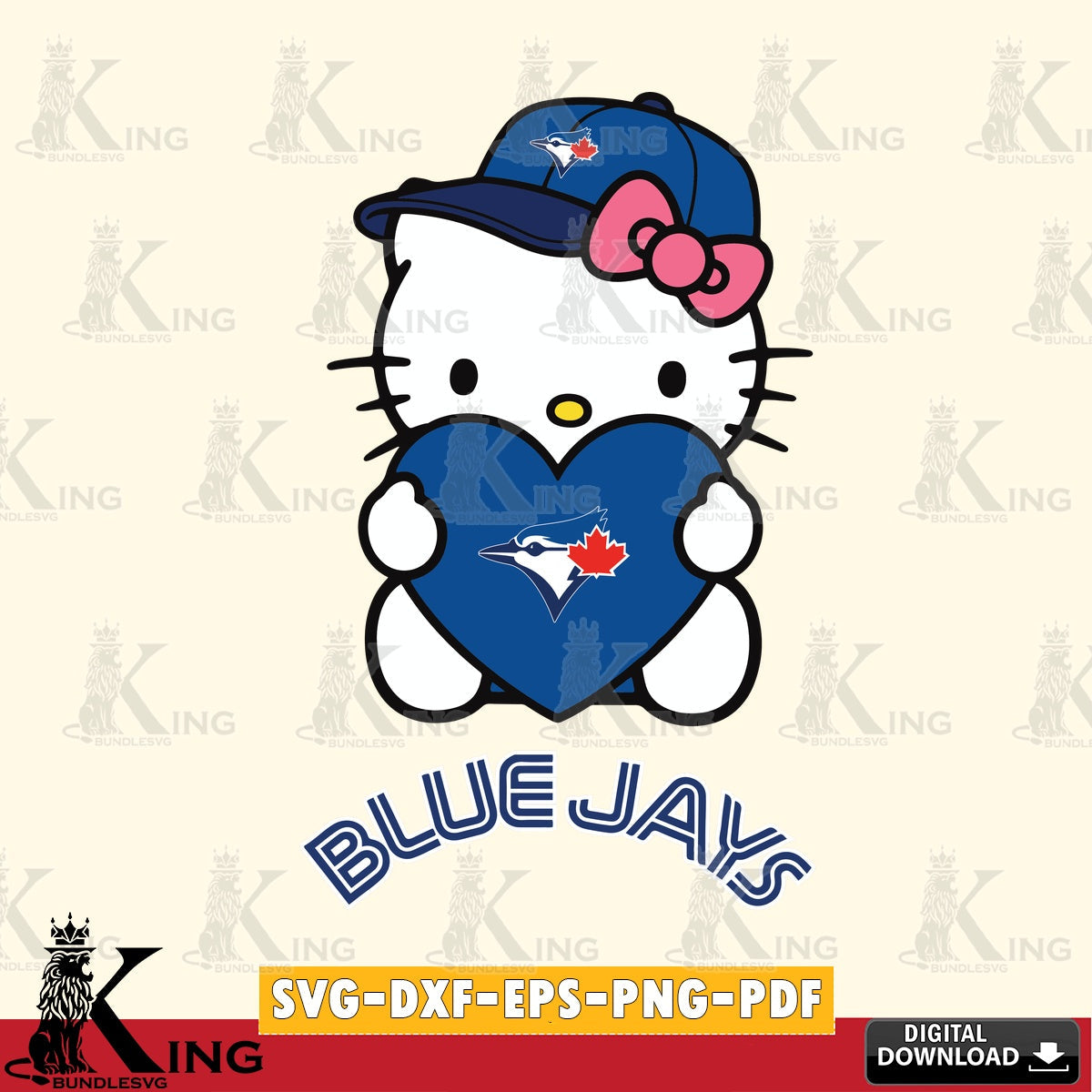 Variety pack of Toronto Blue Jays Hello Kitty baseball heart PNG clipart for sublimation printing and graphic design