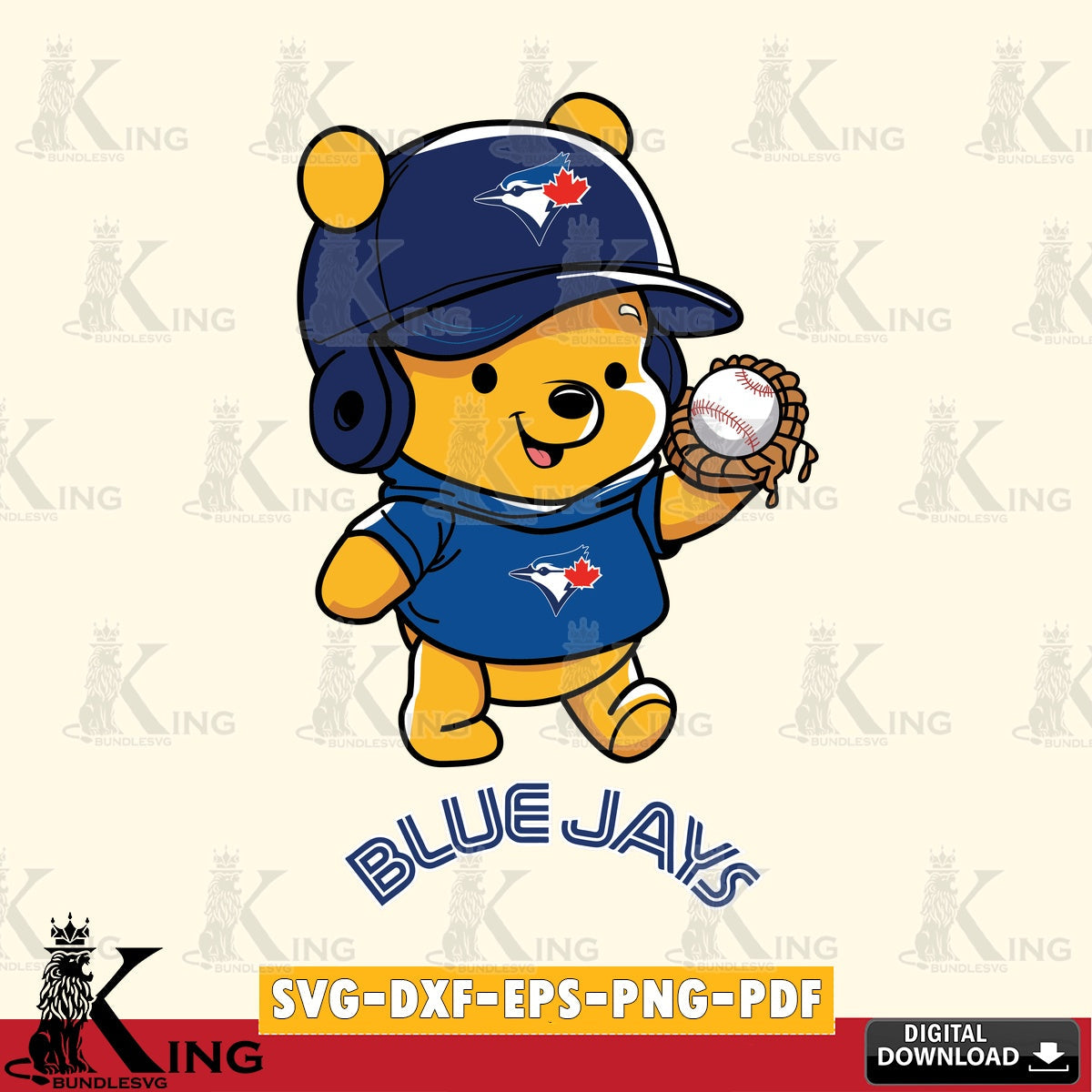 Beautiful illustration of Toronto Blue Jays Pooh Bear playing baseball, versatile clip art for stickers, decals, and mugs.