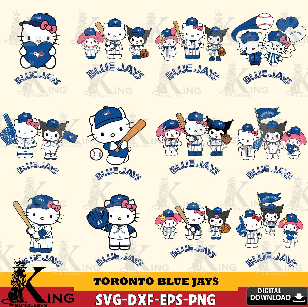 Massive pack of Toronto Blue Jays Sanrio Squad Baseball MLB Bundle printable vector design for sublimation and crafts