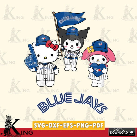 Vector design showing Toronto Blue Jays Sanrio Squad Cute, SVG PNG design suitable for Glowforge and laser cutting