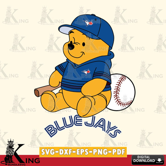 Digital download featuring Toronto Blue Jays Winnie the Pooh baseball vector art for engraving, cutting, and printing.