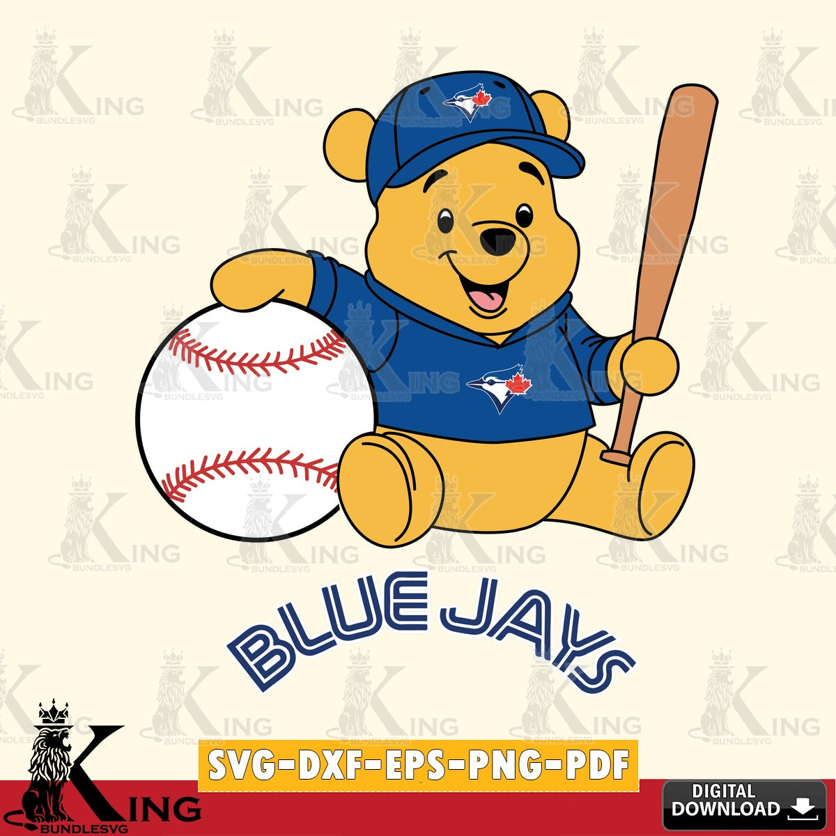 Eye-catching graphic of Toronto Blue Jays Winnie the Pooh Baseball Star Player SVG PNG files perfect for Cricut and Silhouette