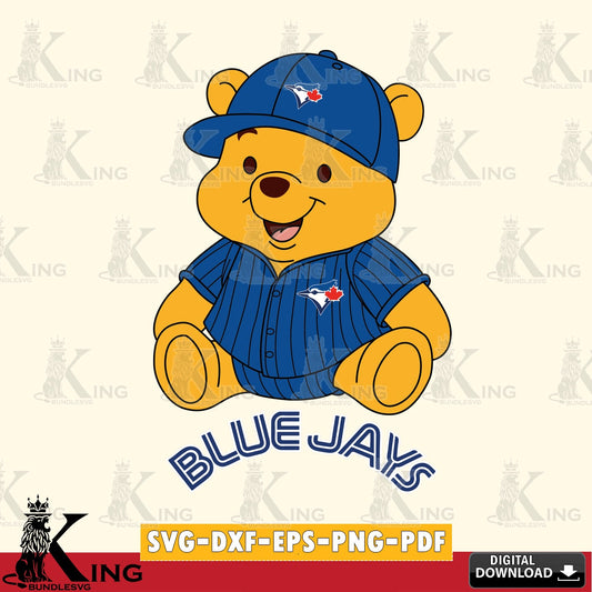 Printable art of Toronto Blue Jays Winnie the Pooh cute baseball, versatile clip art for stickers, decals, and mugs.