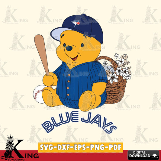 Custom design featuring Toronto Blue Jays Winnie the Pooh flower baseball, a digital download for Cricut Maker and paper crafts.