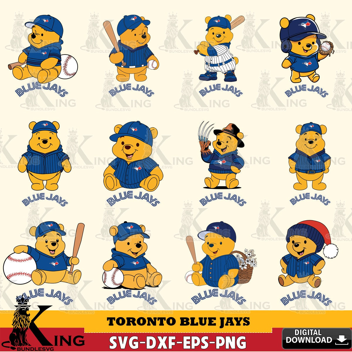 Jumbo collection of Toronto Blue Jays Winnie the Pooh MLB baseball bundle digital file for silhouette cameo and cricut projects