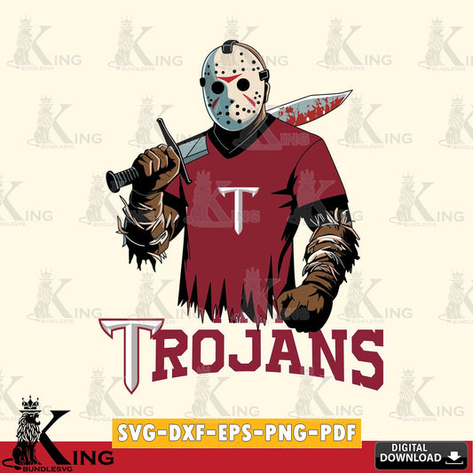 Digital download featuring Troy Trojans Jason Voorhees football design, a digital download for Cricut Maker and paper crafts.