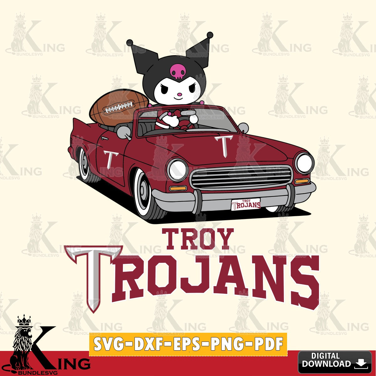Troy Trojans Kuromi Car Football Game SVG file, Cricut, Cut file  , Digital Download , Instant Download, Sanrio svg, Clipart