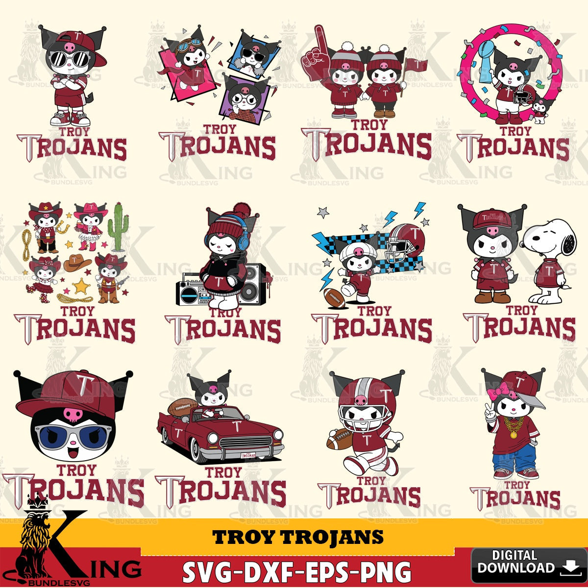 Troy Trojans Kuromi Football Jersey NCAA Bundle SVG file, Cricut, Cut file  , Digital Download , Instant Download, Sanrio svg, Clipart