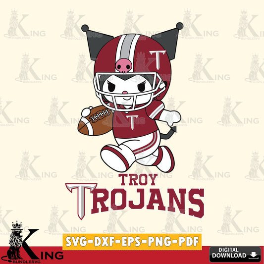Troy Trojans Kuromi Football Run SVG file, Cricut, Cut file  , Digital Download , Instant Download, Sanrio svg, Clipart