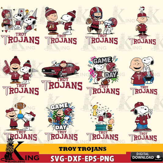Troy Trojans Peanuts Football NCAA Bundle SVG, Cricut, Cut file  , Digital Download , Instant Download, Peanuts svg, NCAA svg, Football svg, Sport svg
