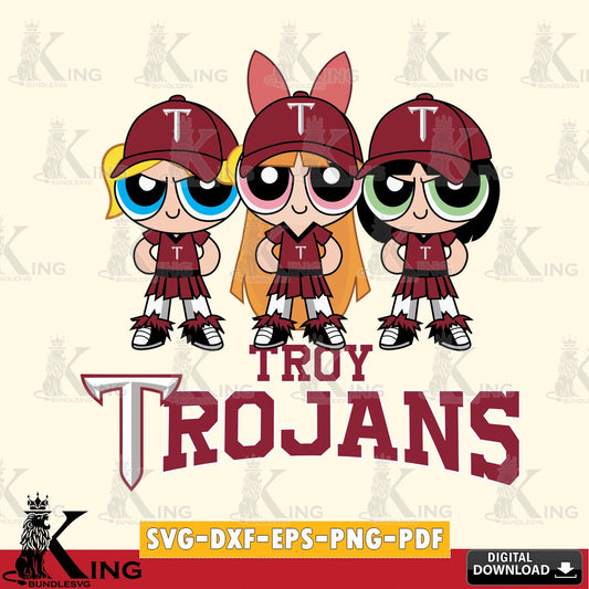 Eye-catching graphic of Troy Trojans PowerPuff Girls Football, NCAA cut, PNG clipart for sublimation printing and graphic design