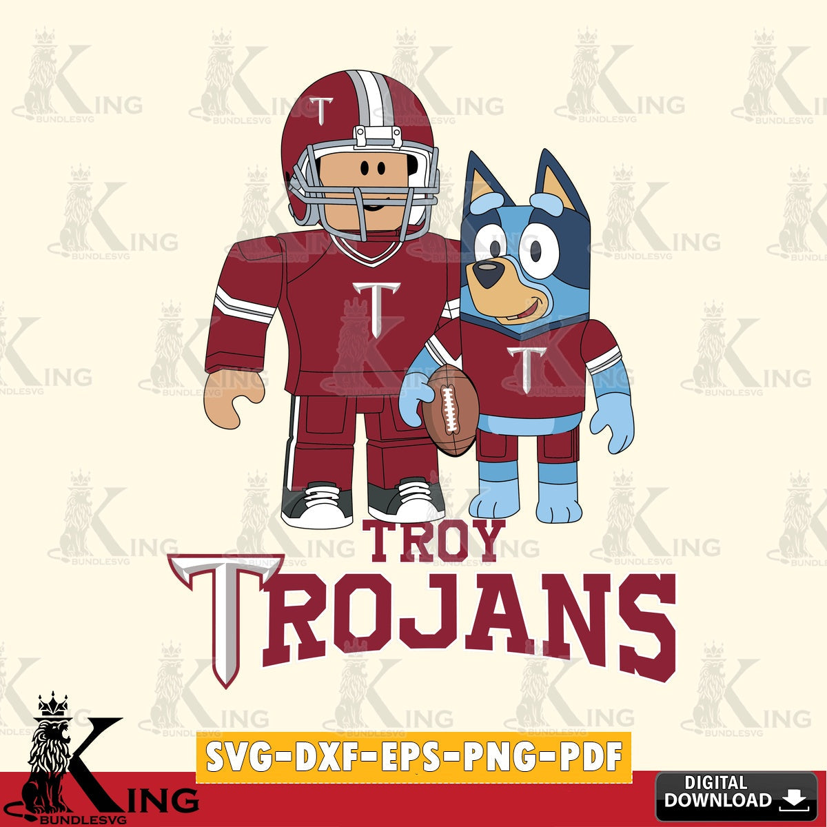 Troy Trojans Roblox & Bluey Football SVG file , NCAA Cricut,  File cut , Digital Download , PDF File
