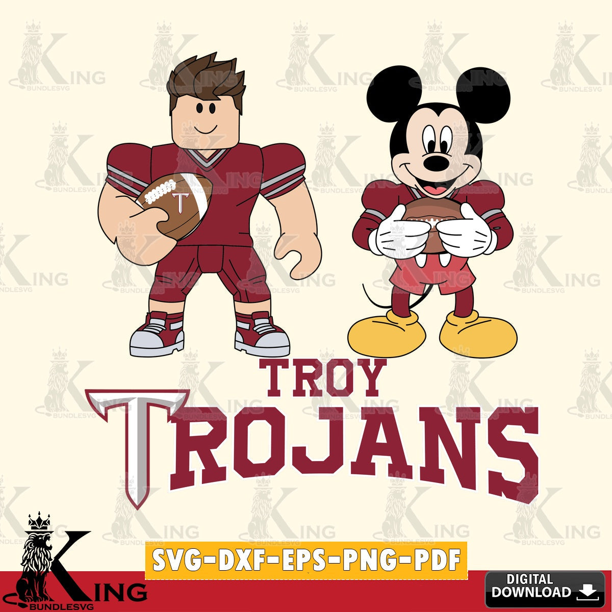 Troy Trojans Roblox & Mickey Football SVG file , NCAA Cricut,  File cut , Digital Download , PDF File