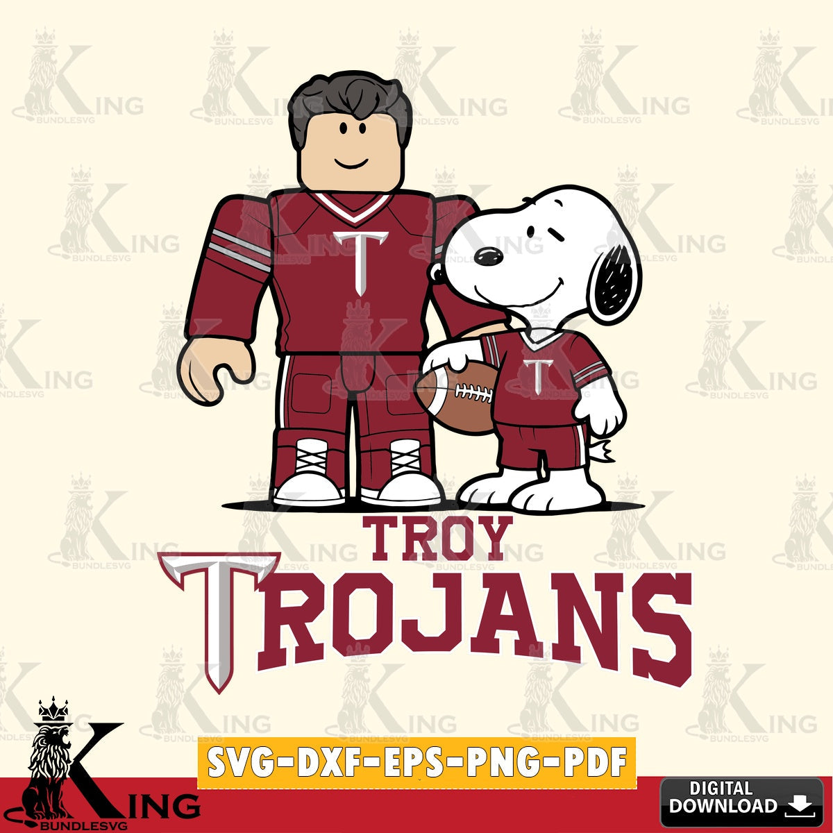 Troy Trojans Roblox & Snoopy Football SVG file , NCAA Cricut,  File cut , Digital Download , PDF File