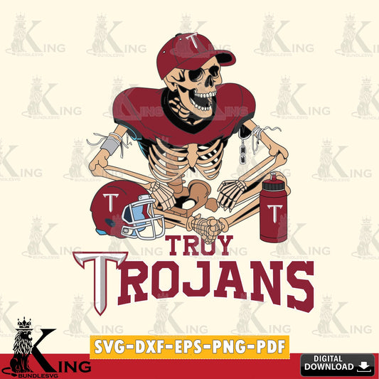 Hand-drawn style art of a Troy Trojans skeleton player football, NCAA, PNG clipart for sublimation printing and graphic design
