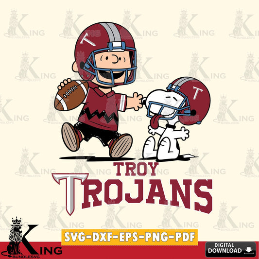 Troy Trojans Snoopy and Peanut Fun SVG, Cricut, Cut file  , Digital Download , Instant Download, Peanuts svg, NCAA svg, Football svg, Sport svg