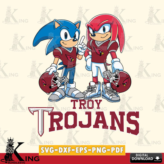 Hand-drawn style art of Troy Trojans Sonic And Knuckles football vector art for engraving, cutting, and printing