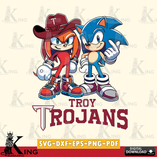 Unique artwork depicting Troy Trojans Sonic & Knuckles Football Mascot, a cut file ideal for vinyl projects and T-shirt printing